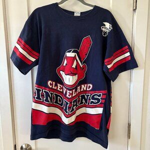 Vintage Cleveland Indians T-Shirt Men's Large Blue 90s Baseball Retro Sports USA